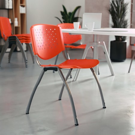 Flash Furniture HERCULES Series 880 lb. Capacity Orange Plastic Stack Chair with Titanium Gray Powder Coated Frame, PK5 5-RUT-F01A-OR-GG